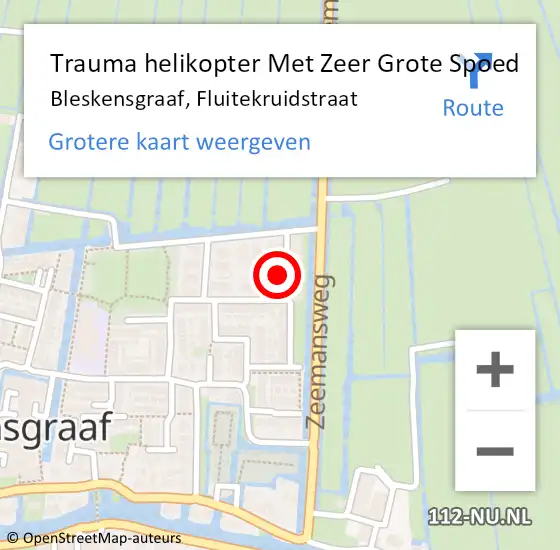 Locatie op kaart van de 112 melding: Trauma helikopter Met Zeer Grote Spoed Naar Bleskensgraaf, Fluitekruidstraat op 3 april 2024 07:52