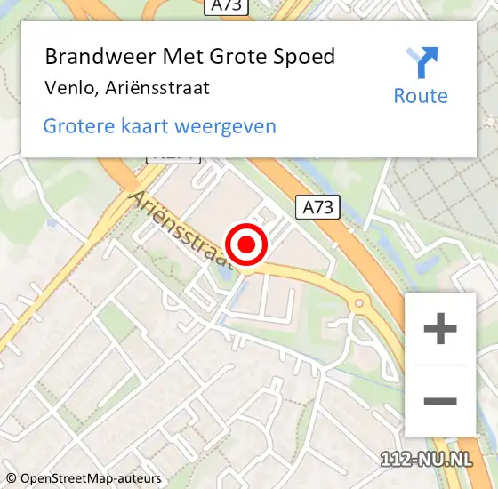 Locatie op kaart van de 112 melding: Brandweer Met Grote Spoed Naar Venlo, Ariënsstraat op 3 april 2024 08:41