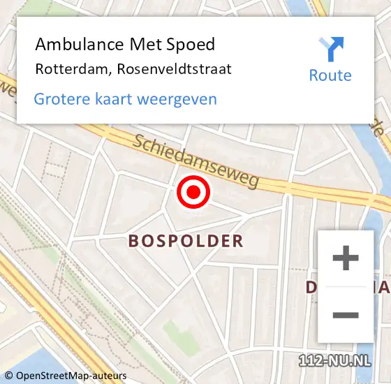 Locatie op kaart van de 112 melding: Ambulance Met Spoed Naar Rotterdam, Rosenveldtstraat op 3 april 2024 08:46