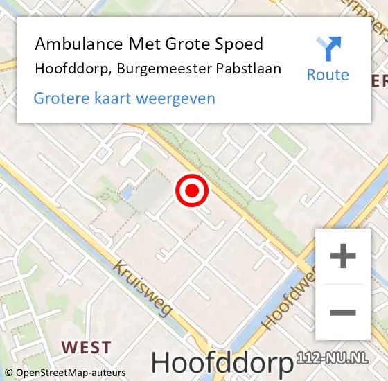 Locatie op kaart van de 112 melding: Ambulance Met Grote Spoed Naar Hoofddorp, Burgemeester Pabstlaan op 3 april 2024 08:57