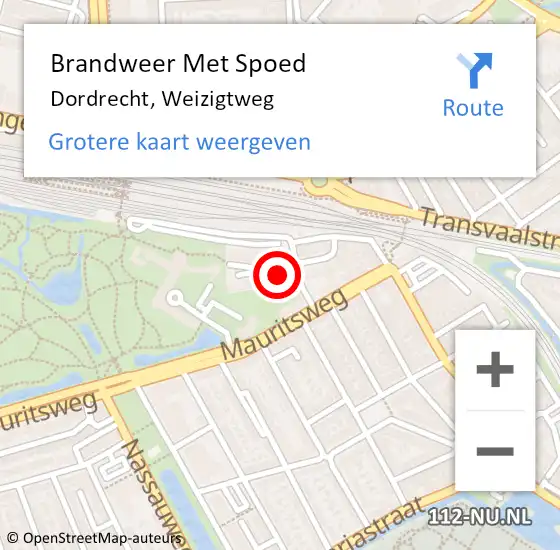 Locatie op kaart van de 112 melding: Brandweer Met Spoed Naar Dordrecht, Weizigtweg op 3 april 2024 09:18