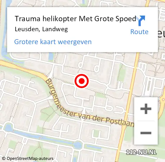 Locatie op kaart van de 112 melding: Trauma helikopter Met Grote Spoed Naar Leusden, Landweg op 3 april 2024 10:01