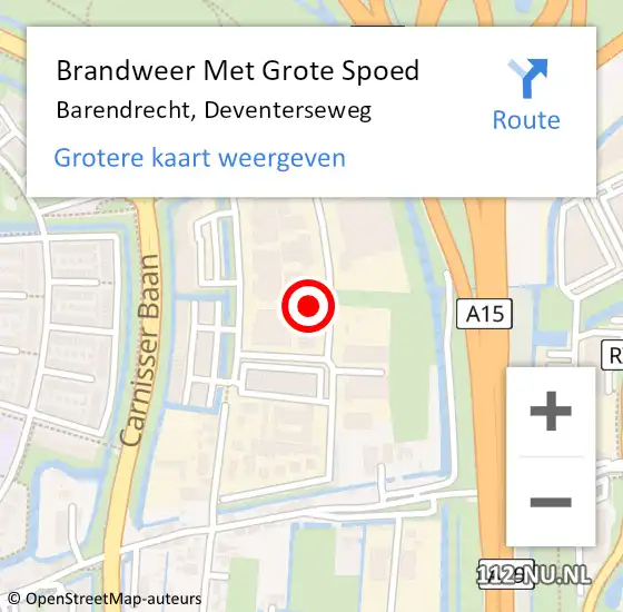 Locatie op kaart van de 112 melding: Brandweer Met Grote Spoed Naar Barendrecht, Deventerseweg op 3 april 2024 11:07