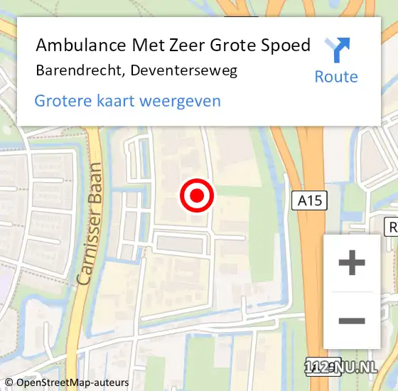 Locatie op kaart van de 112 melding: Ambulance Met Zeer Grote Spoed Naar Barendrecht, Deventerseweg op 3 april 2024 11:07