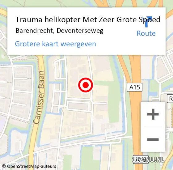 Locatie op kaart van de 112 melding: Trauma helikopter Met Zeer Grote Spoed Naar Barendrecht, Deventerseweg op 3 april 2024 11:09