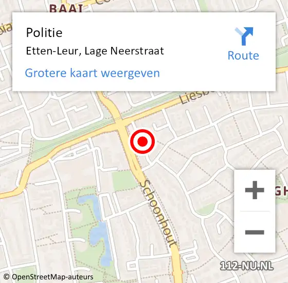 Locatie op kaart van de 112 melding: Politie Etten-Leur, Lage Neerstraat op 3 april 2024 11:41