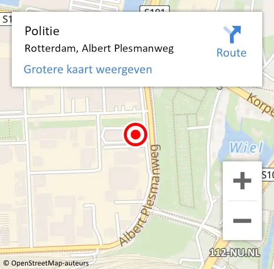 Locatie op kaart van de 112 melding: Politie Rotterdam, Albert Plesmanweg op 3 april 2024 13:26