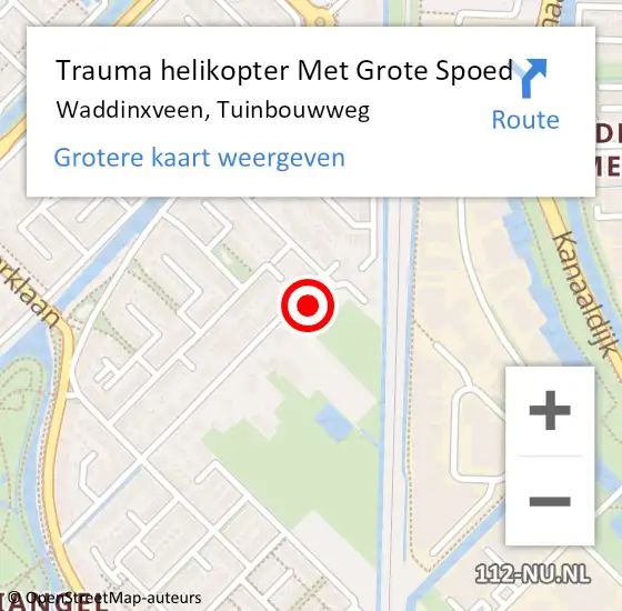 Locatie op kaart van de 112 melding: Trauma helikopter Met Grote Spoed Naar Waddinxveen, Tuinbouwweg op 3 april 2024 13:49