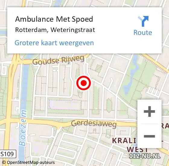 Locatie op kaart van de 112 melding: Ambulance Met Spoed Naar Rotterdam, Weteringstraat op 3 april 2024 14:03