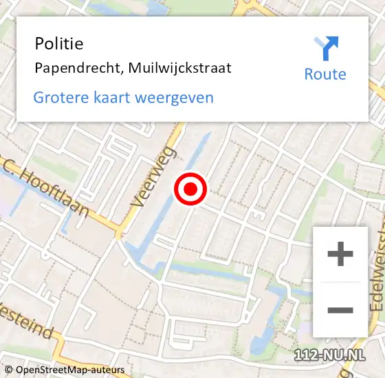 Locatie op kaart van de 112 melding: Politie Papendrecht, Muilwijckstraat op 3 april 2024 15:17