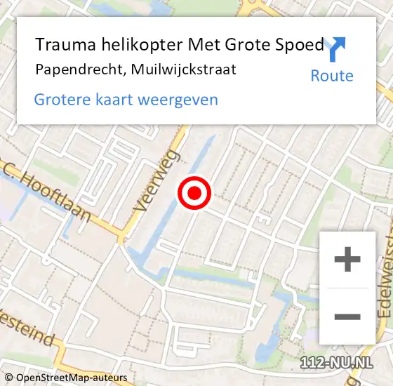 Locatie op kaart van de 112 melding: Trauma helikopter Met Grote Spoed Naar Papendrecht, Muilwijckstraat op 3 april 2024 15:21