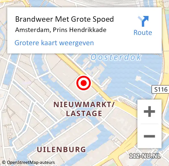 Locatie op kaart van de 112 melding: Brandweer Met Grote Spoed Naar Amsterdam, Prins Hendrikkade op 3 april 2024 15:44
