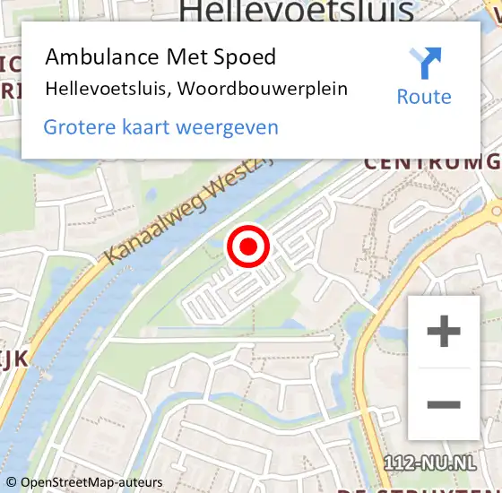 Locatie op kaart van de 112 melding: Ambulance Met Spoed Naar Hellevoetsluis, Woordbouwerplein op 3 april 2024 16:00