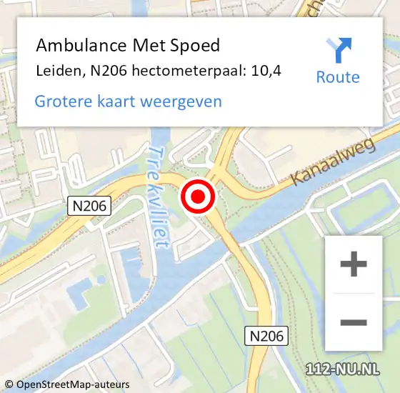 Locatie op kaart van de 112 melding: Ambulance Met Spoed Naar Leiden, N206 hectometerpaal: 10,4 op 3 april 2024 16:10