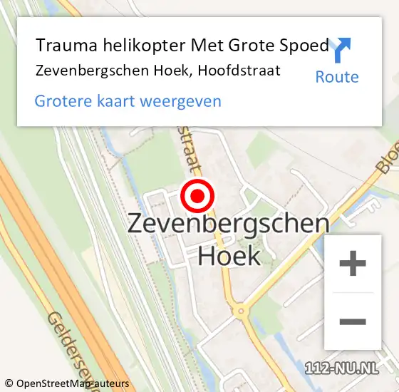 Locatie op kaart van de 112 melding: Trauma helikopter Met Grote Spoed Naar Zevenbergschen Hoek, Hoofdstraat op 3 april 2024 16:16