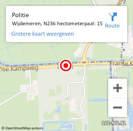 Locatie op kaart van de 112 melding: Politie Wijdemeren, N236 hectometerpaal: 15 op 3 april 2024 16:18