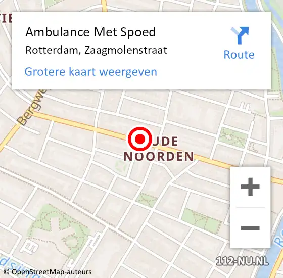 Locatie op kaart van de 112 melding: Ambulance Met Spoed Naar Rotterdam, Zaagmolenstraat op 3 april 2024 16:44