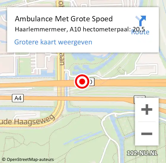 Locatie op kaart van de 112 melding: Ambulance Met Grote Spoed Naar Haarlemmermeer, A10 hectometerpaal: 20,5 op 3 april 2024 16:53