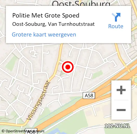 Locatie op kaart van de 112 melding: Politie Met Grote Spoed Naar Oost-Souburg, Van Turnhoutstraat op 3 april 2024 18:08