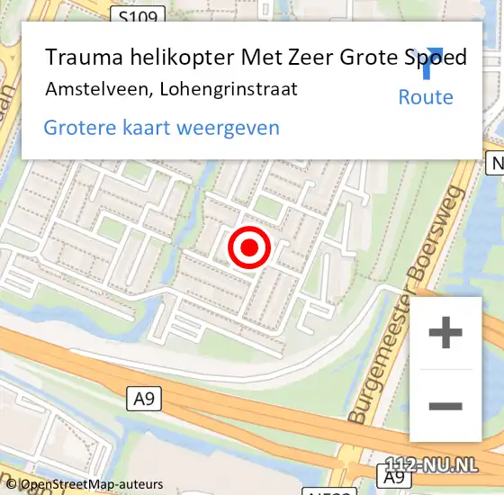 Locatie op kaart van de 112 melding: Trauma helikopter Met Zeer Grote Spoed Naar Amstelveen, Lohengrinstraat op 4 april 2024 00:26
