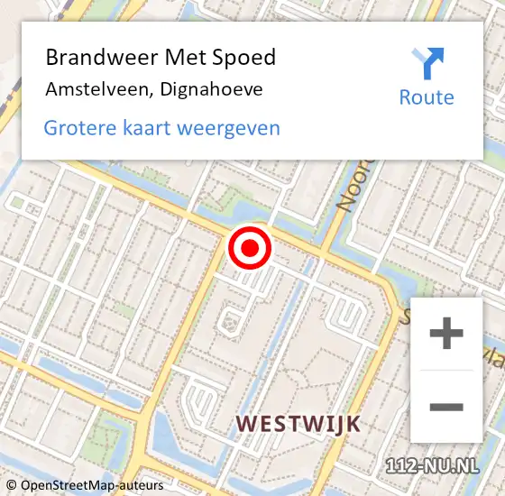 Locatie op kaart van de 112 melding: Brandweer Met Spoed Naar Amstelveen, Dignahoeve op 4 april 2024 00:27