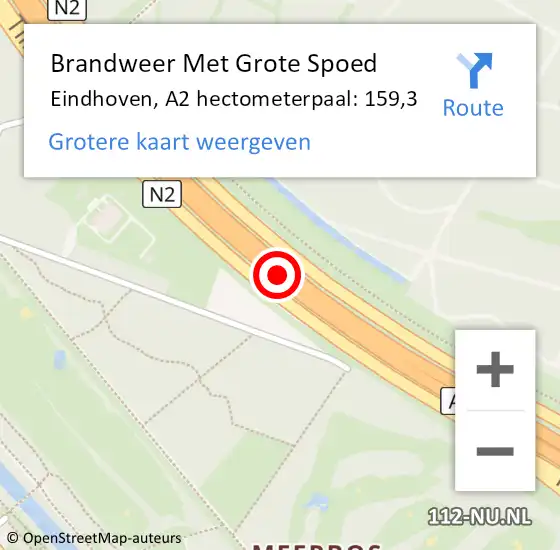 Locatie op kaart van de 112 melding: Brandweer Met Grote Spoed Naar Eindhoven, A2 hectometerpaal: 159,3 op 4 april 2024 04:44