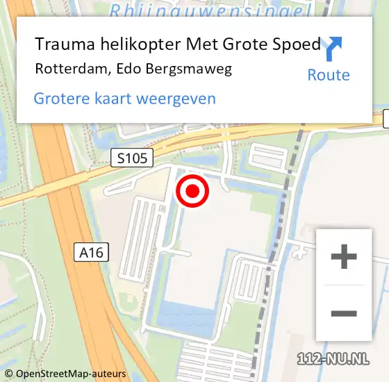 Locatie op kaart van de 112 melding: Trauma helikopter Met Grote Spoed Naar Rotterdam, Edo Bergsmaweg op 4 april 2024 05:34
