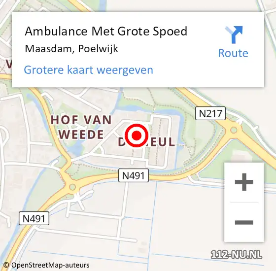 Locatie op kaart van de 112 melding: Ambulance Met Grote Spoed Naar Maasdam, Poelwijk op 4 april 2024 05:48