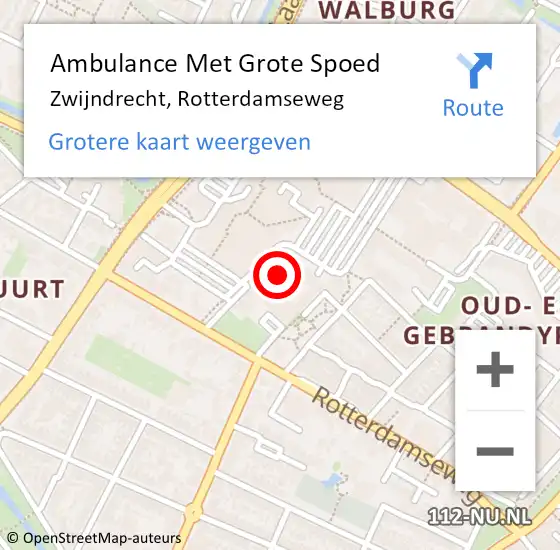 Locatie op kaart van de 112 melding: Ambulance Met Grote Spoed Naar Zwijndrecht, Rotterdamseweg op 4 april 2024 07:26
