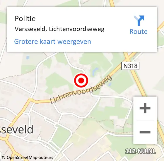 Locatie op kaart van de 112 melding: Politie Varsseveld, Lichtenvoordseweg op 4 april 2024 07:44