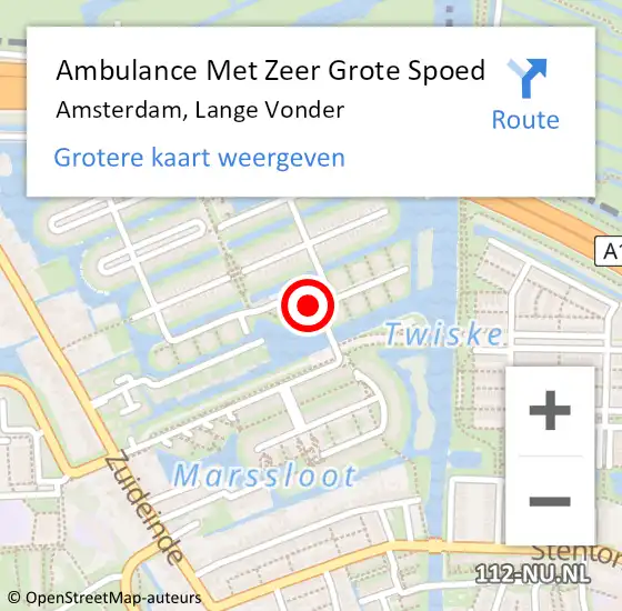 Locatie op kaart van de 112 melding: Ambulance Met Zeer Grote Spoed Naar Amsterdam, Lange Vonder op 4 april 2024 09:14