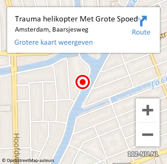 Locatie op kaart van de 112 melding: Trauma helikopter Met Grote Spoed Naar Amsterdam, Baarsjesweg op 4 april 2024 09:22