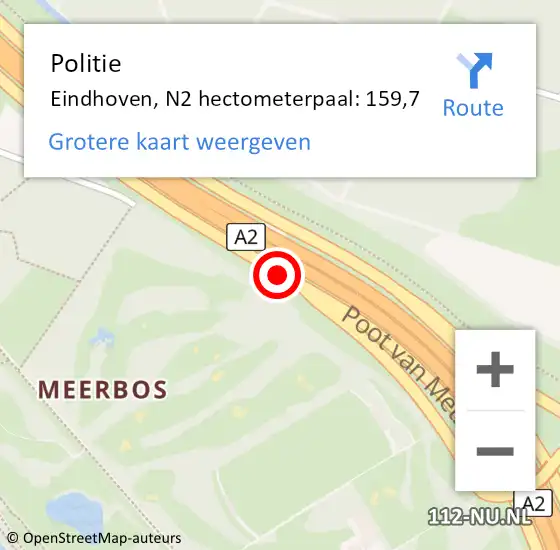 Locatie op kaart van de 112 melding: Politie Eindhoven, N2 hectometerpaal: 159,7 op 4 april 2024 09:35