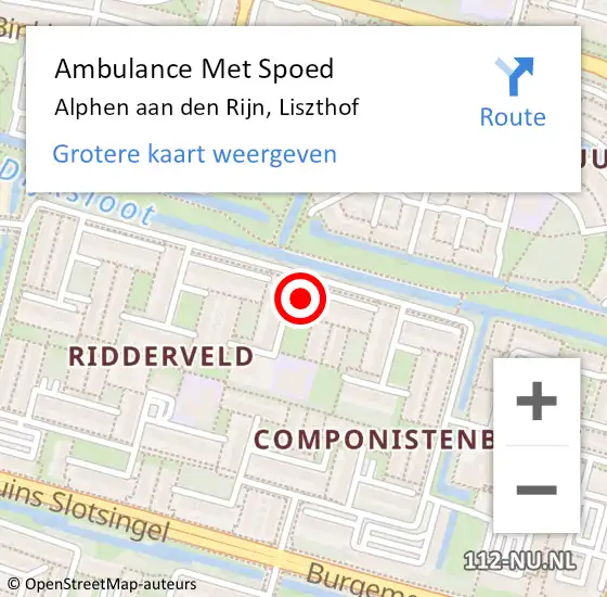 Locatie op kaart van de 112 melding: Ambulance Met Spoed Naar Alphen aan den Rijn, Liszthof op 4 april 2024 10:53