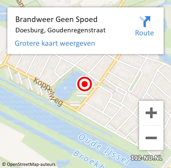 Locatie op kaart van de 112 melding: Brandweer Geen Spoed Naar Doesburg, Goudenregenstraat op 4 april 2024 11:05