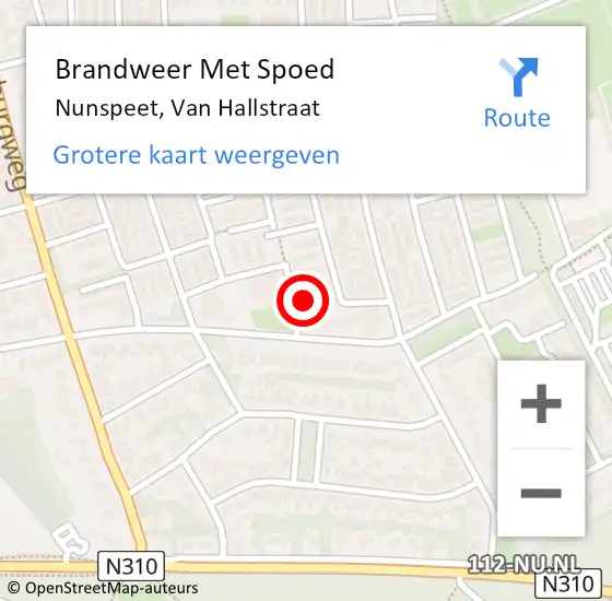 Locatie op kaart van de 112 melding: Brandweer Met Spoed Naar Nunspeet, Van Hallstraat op 4 april 2024 11:57