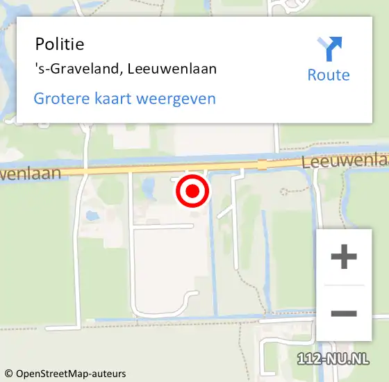 Locatie op kaart van de 112 melding: Politie 's-Graveland, Leeuwenlaan op 4 april 2024 12:22