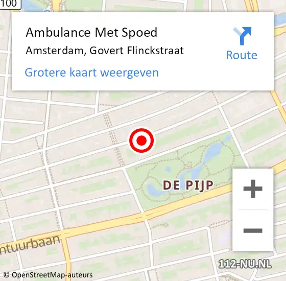 Locatie op kaart van de 112 melding: Ambulance Met Spoed Naar Amsterdam, Govert Flinckstraat op 4 april 2024 12:28