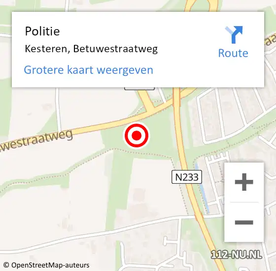 Locatie op kaart van de 112 melding: Politie Kesteren, Betuwestraatweg op 4 april 2024 12:30