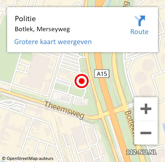 Locatie op kaart van de 112 melding: Politie Botlek, Merseyweg op 4 april 2024 12:55