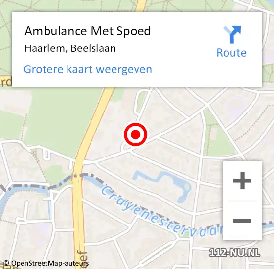 Locatie op kaart van de 112 melding: Ambulance Met Spoed Naar Haarlem, Beelslaan op 4 april 2024 13:02