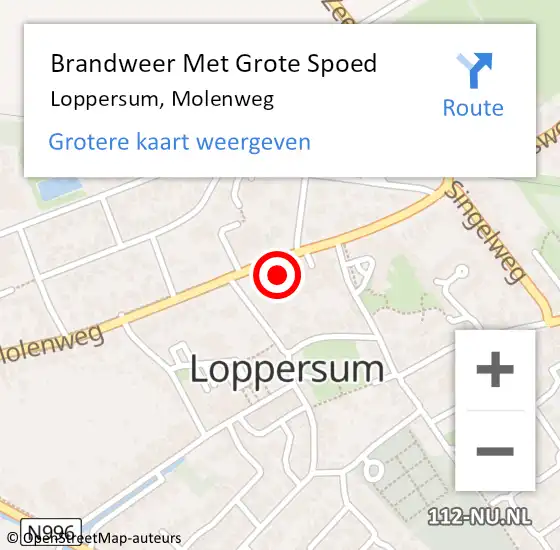 Locatie op kaart van de 112 melding: Brandweer Met Grote Spoed Naar Loppersum, Molenweg op 4 april 2024 14:07