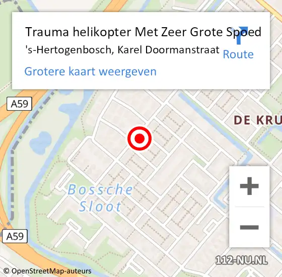 Locatie op kaart van de 112 melding: Trauma helikopter Met Zeer Grote Spoed Naar 's-Hertogenbosch, Karel Doormanstraat op 4 april 2024 14:31