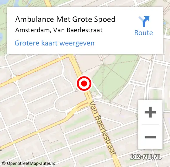 Locatie op kaart van de 112 melding: Ambulance Met Grote Spoed Naar Amsterdam, Van Baerlestraat op 1 oktober 2014 11:36