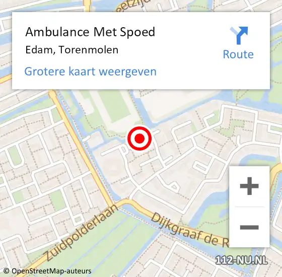 Locatie op kaart van de 112 melding: Ambulance Met Spoed Naar Edam, Torenmolen op 4 april 2024 14:47