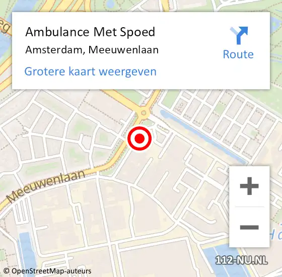 Locatie op kaart van de 112 melding: Ambulance Met Spoed Naar Amsterdam, Meeuwenlaan op 4 april 2024 15:09