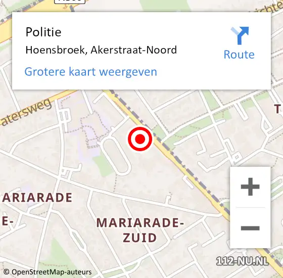 Locatie op kaart van de 112 melding: Politie Hoensbroek, Akerstraat-Noord op 4 april 2024 15:20