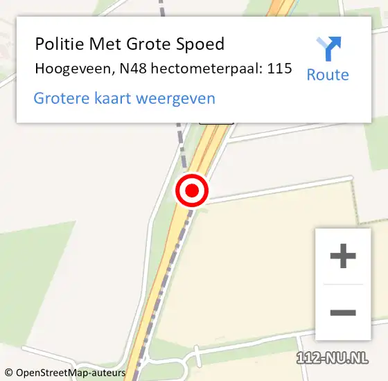 Locatie op kaart van de 112 melding: Politie Met Grote Spoed Naar Hoogeveen, N48 hectometerpaal: 115 op 4 april 2024 15:44