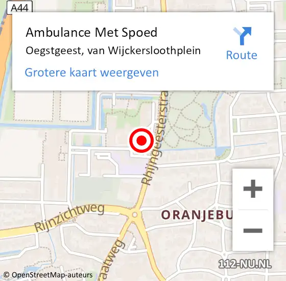 Locatie op kaart van de 112 melding: Ambulance Met Spoed Naar Oegstgeest, van Wijckersloothplein op 4 april 2024 16:09