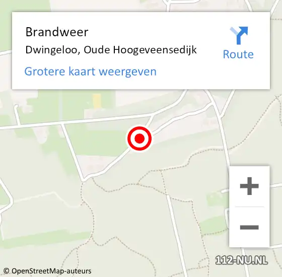 Locatie op kaart van de 112 melding: Brandweer Dwingeloo, Oude Hoogeveensedijk op 4 april 2024 17:36